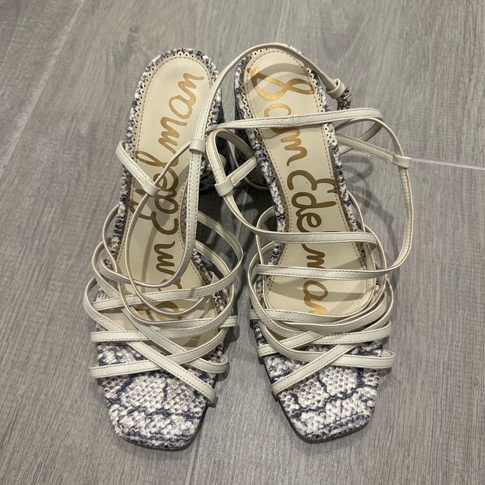 Sam Edelman Cream and Gray Strappy Heels